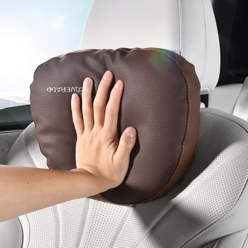 Leather Car Headrest Pillow Car Neck Pillow with Adjustable Strap