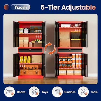 Metal Garage Storage Cabinet with Locking Doors and Adjustable Shelves