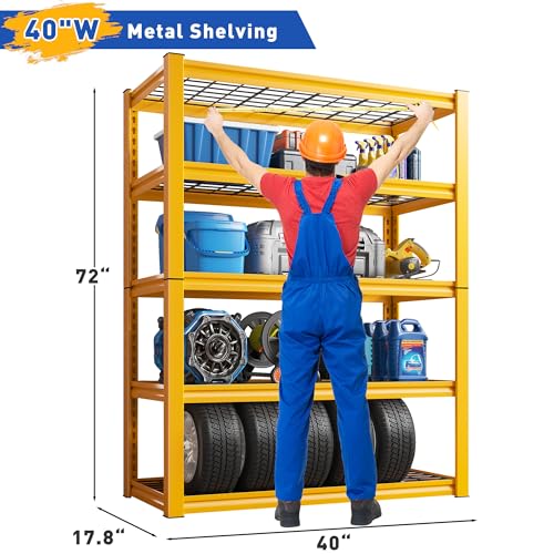 Storage Shelves 40''W Garage Shelving Heavy Duty Metal Shelving 2000LBS Metal Shelves 5 Tier Industrial Shelf for Kitchen Pantry Warehouse Basement 72" H x 40''W x 17.8''D Yellow (2 Count)
