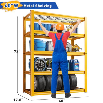 Storage Shelves 40''W Garage Shelving Heavy Duty Metal Shelving 2000LBS Metal Shelves 5 Tier Industrial Shelf for Kitchen Pantry Warehouse Basement 72" H x 40''W x 17.8''D Yellow (2 Count)