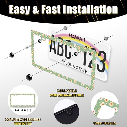Stainless Steel Cute Daisy Floral License Plate Frame 12.3 x 6.3 Inch