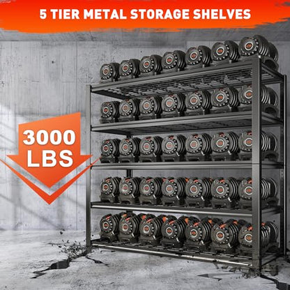 48.2''W Garage Shelving Heavy Duty Metal Shelving 3000LBS Storage Shelves Adjustable Metal Shelves Industrial 5 Tier Garage Shelf for Basement Pantry Warehouse Supermarket (2 Count)