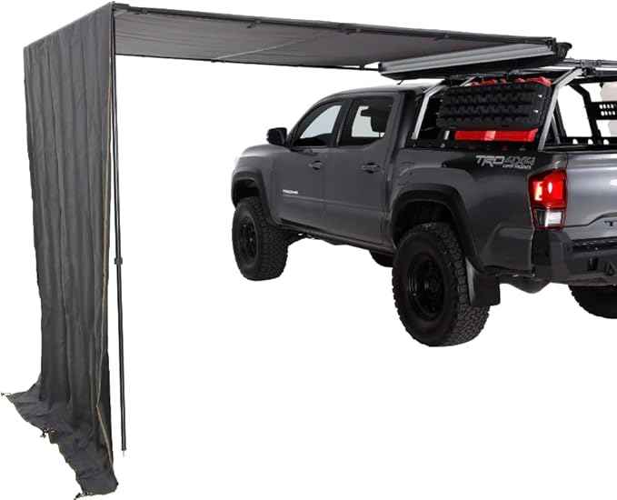 Overland Vehicle Systems HD Nomadic 6.5’ Awning Shade Wall - 280G Poly Cotton Rip Stop Grey Body, Green Trim - C Channel Attachment - Included Storage Bag
