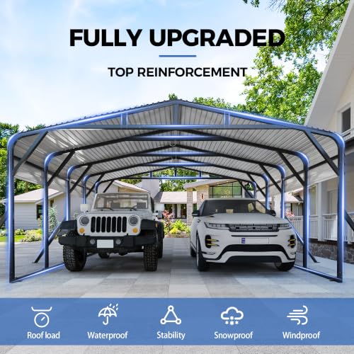 20X20 FT Heavy Duty Metal Carport Canopy with Triangle Frame Base