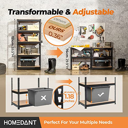 28" W 5 Tier Heavy Duty Garage Shelving Adjustable Metal Rack Storage Shelves Standing Shelf Unit Organizers Pantry Closet Black 2Pack