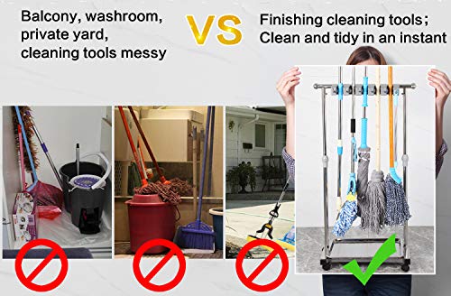 movable mop broom holder put wet mops floor standing cleaning tool rack stainless for schools