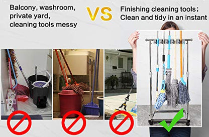 movable mop broom holder put wet mops floor standing cleaning tool rack stainless for schools
