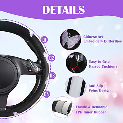 Purple Embroidery Butterfly Steering Wheel Cover