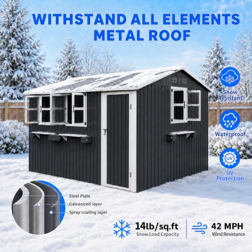 12x10 FT Outdoor Storage Shed with 3 Clear Windows