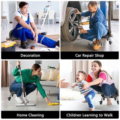 Rolling Stool with Backrest Low Height Rolling Stool with PU Leather