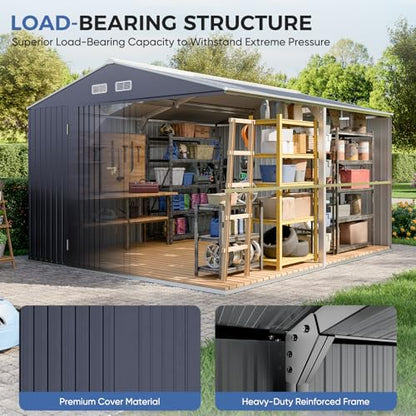10x12 FT Metal Storage Shed with Galvanized Base Frame Kit