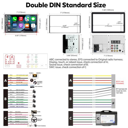 QLED Screen Upgrade] 7" Double Din Car Stereo with Wireless Apple CarPlay and Android Auto