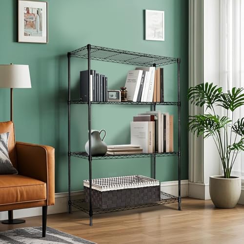 Heavy Duty Black 4 Tiers Steel 36x14x54 Wire Shelving NSF Certified. Adjustable Storage Rack for Kitchen
