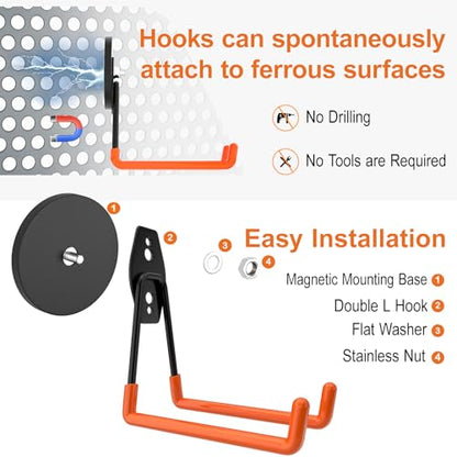 Strong Magnetic Hooks Heavy Duty Neodymium Magnet Tool Holder Large Magnet Garage Hooks for Hanging Broom (2 Count)