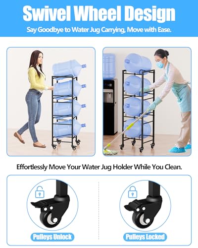 4 Tier 5 Gallon Water Jug Holder with 4 Lockable Wheels