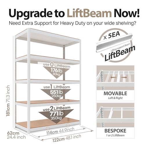 House 48.1" W Deep 5 Tier Heavy Duty Garage Shelving Adjustable Metal Rack Storage Shelves Standing Shelf Unit Organizers Industrial Warehouse Basement White 2Pack (2 Count)