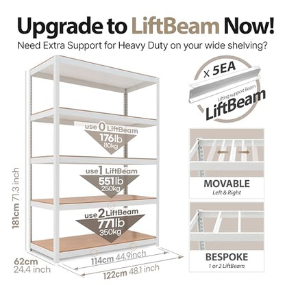 White 48.1" Deep 5 Tier Storage Shelves Garage Shelving Unit