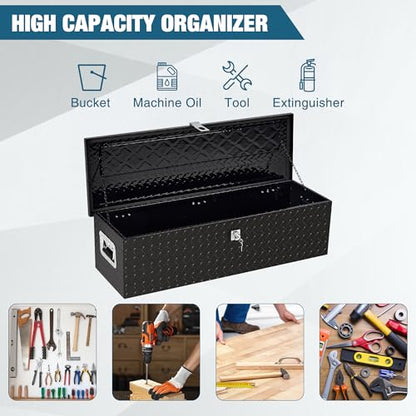 39 in Heavy Duty Aluminum Diamond Plated Tool Box Pick Up Truck Bed RV Trailer Toolbox Square Storage Organizer with Side Handle