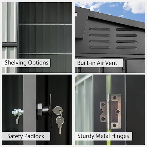 Galvanized Steel Storage Shed 8.2' x 6.2' with Lockable Door