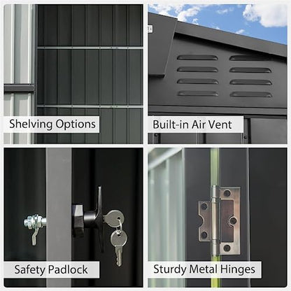Galvanized Steel Storage Shed 8.2' x 6.2' with Lockable Door