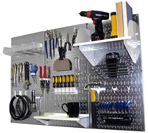 Pegboard Organizer 4 ft. Metal Pegboard Standard Tool Storage Kit with Galvanized Toolboard and White Accessories