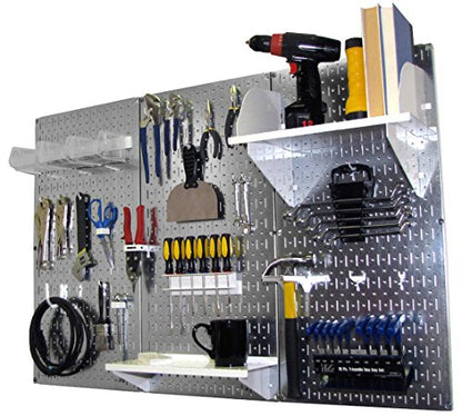 Pegboard Organizer 4 ft. Metal Pegboard Standard Tool Storage Kit with Galvanized Toolboard and White Accessories