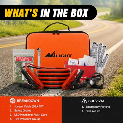 Car Roadside Emergency Kit with Jumper Cables