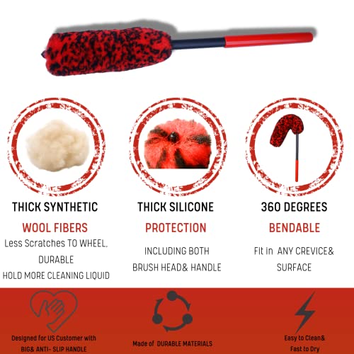 Professional 4 Pack Long Handle Wheel Brush Kit for Cleaning Wheel and Tire