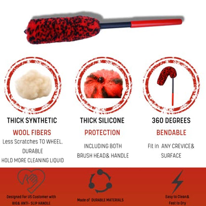 Professional 4 Pack Long Handle Wheel Brush Kit for Cleaning Wheel and Tire