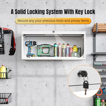 Wall Mounted Storage Organizer Wall Cabinet Garage Wall Cabinet Medicine Cabinet Over The Toilet Storage Cabinet Upper Cabinet Wall Mounted with Locking Door Steel Storage Cabinet White