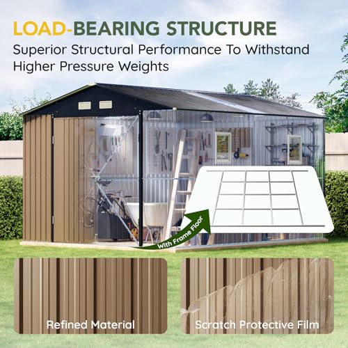 Outdoor Steel Storage Shed with Floor Frame 10 x 12 ft