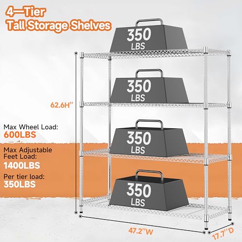 4 Tiers Storage Shelves Load 1400LBS