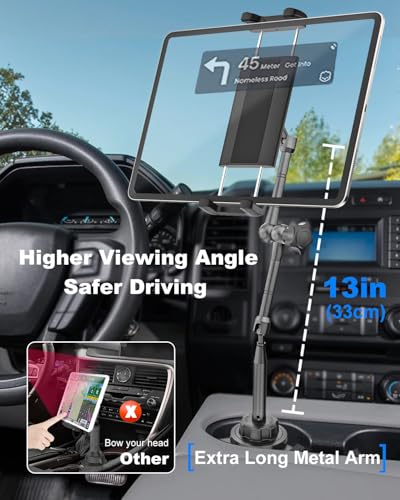 Heighten Tablet Cup Holder Mount [Super Durable] Heavy Duty Metal Cup Holder Tablet Mount for Car
