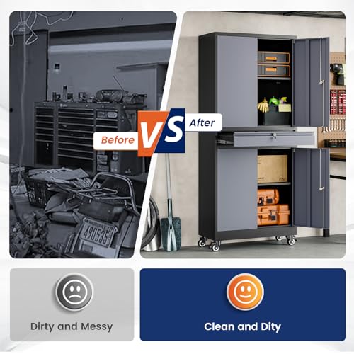 Metal Garage Storage Cabinet with Locking Doors and Adjustable Shelves