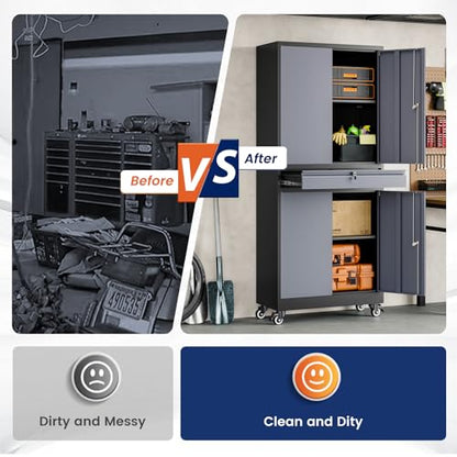 Metal Garage Storage Cabinet with Locking Doors and Adjustable Shelves