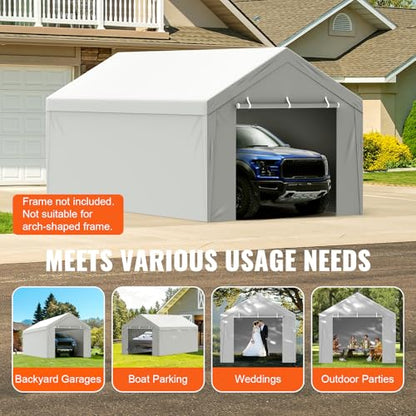 Carport Replacement Canopy Cover Top + Side Wall 10 x 20 ft