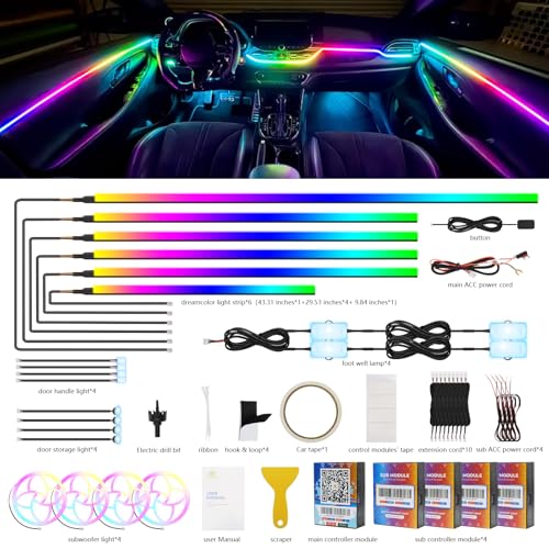 2026 Upgraded Car Ambient Lighting Kits Dreamcolor Acrylic Interior Car LED Strip Light with Wireless APP