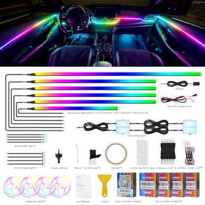 2026 Upgraded Car Ambient Lighting Kits Dreamcolor Acrylic Interior Car LED Strip Light with Wireless APP