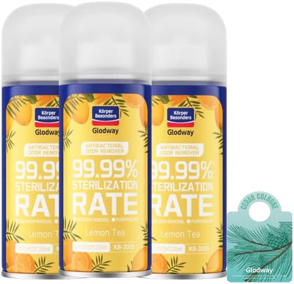 Glodway Whole Car Air Refresher,Odor Eliminator Remover Spray For Car,Lemon Strong Freshener With Odour Eliminator Technology,Long-Lasting Scent,6 Ounce(Pack of 3)