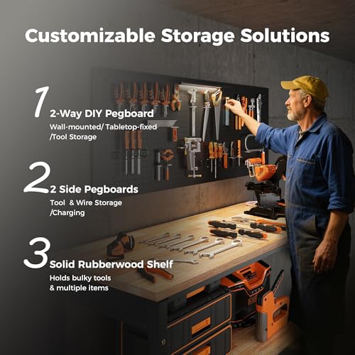 60" Work Bench with Storage & Pegboard