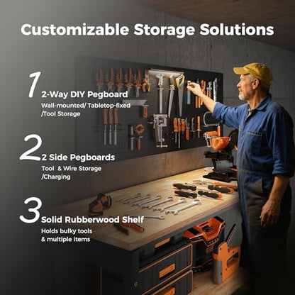 60" Work Bench with Storage & Pegboard
