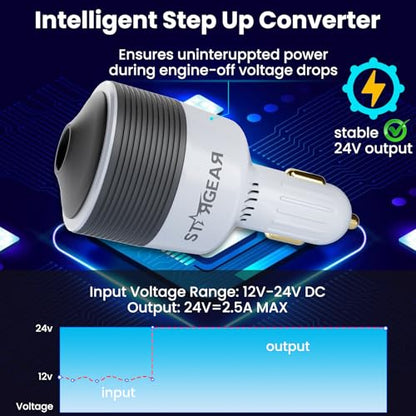Starlink Mini Car Adapter 12V to 24V DC Step Up Converter with 60W Car Cigarette Lighter Adapter