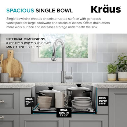 Stainless Steel 25 in 18 Gauge Undermount Sink KHU641