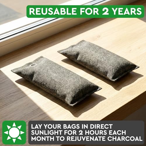 Activated Charcoal Shoe Odor Elimination Bags. Remove Strong Odors in Car (10.6 Ounce)