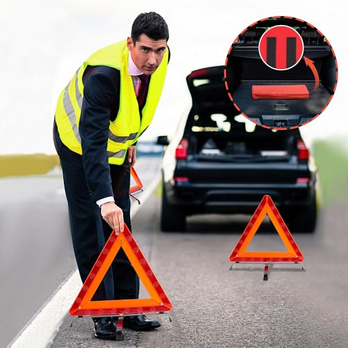 3Pack Car Warning Triangle Heavy Reflective Warning Road Safety Triangle Kit Suitable for car Breakdown and Temporary Parking on the Road