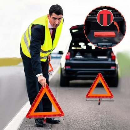 3Pack Car Warning Triangle Heavy Reflective Warning Road Safety Triangle Kit Suitable for car Breakdown and Temporary Parking on the Road