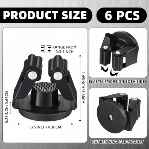 6 Pcs Magnetic Broom Holder Wall Mounted Anti Slip Rack (6 Count)