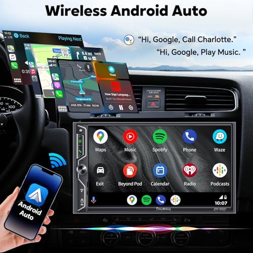QLED Screen Upgrade] 7" Double Din Car Stereo with Wireless Apple CarPlay and Android Auto