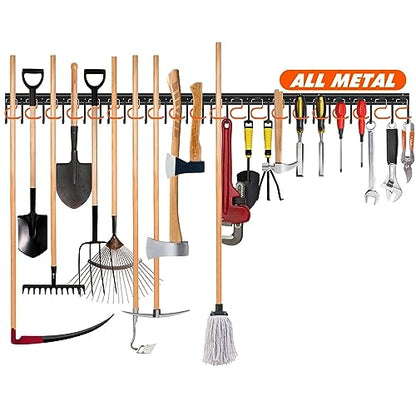 68'' All Metal Garden Tool Organizer Adjustable Garage Tool Organizer Wall Mount Garage Organizers and Storage with Heavy Duty Hooks Tool Hangers for Garage Wall