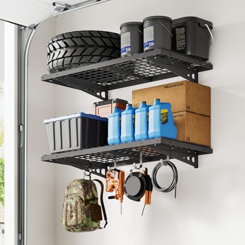 2 Pack 2x4ft Garage Storage with 4 Hooks (2 Shelves)